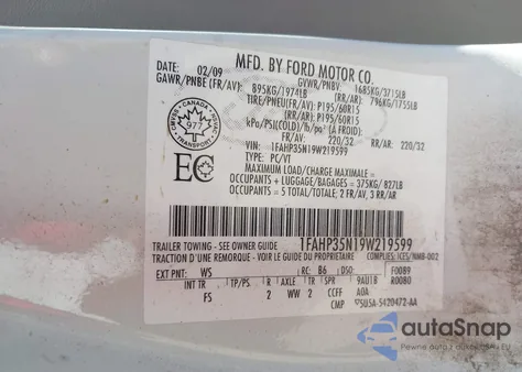 2009 Ford Focus Se from USA, damaged, VIN 1FAHP35N19W219599